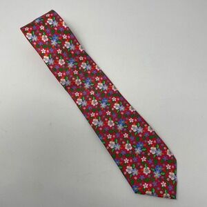 VTG Cape Cod Neckwear Red Floral Silk Tie Hibiscus Tropical Nautical Print Bold
